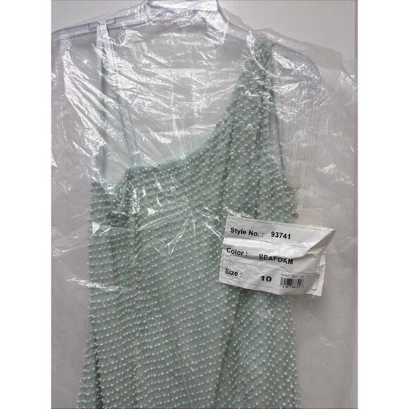 MAC DUGGAL Size 10 Green 93741 ONE SHOULDER Pearl Sequin Midi GOWN Formal Dress - Picture 9 of 11